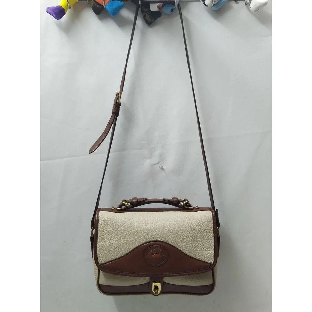 Dooney & Bourke Ivory Pebbled Leather Buckle Satchel Crossbody Bag - Made in USA